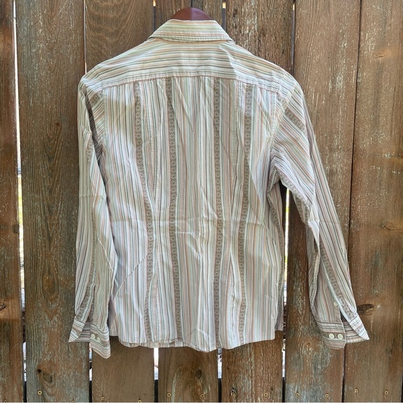 FACONNABLE Women’s Green Orange Floral Stripe Long Sleeve Button Down Size Small - Picture 8 of 12